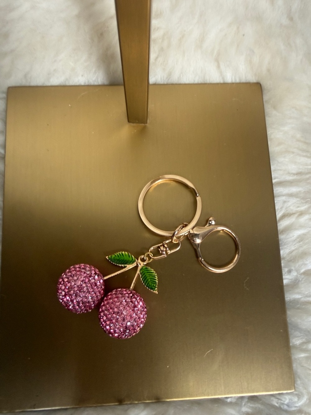 Pink Crystal Cherry Keychain Purse Charm - Women Accessories